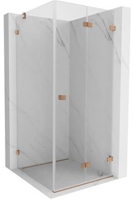 Mexen Lunar-F, 1-krídlový sprchový kút so skladacími dverami, pravý, 90 x 90 cm, 8mm číre sklo, medený profil, 836-090-090-65-00-P