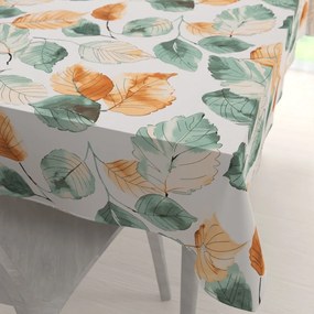 Biante Bavlnený obdĺžnikový obrus Sandra SA-748 Hnedo-zelené akvarelové listy na bielom 60x100 cm