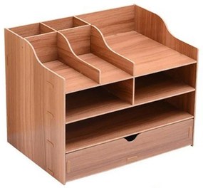 Drevený kancelársky organizér na dokumenty s 8 priehradkami a širokou zásuvkou tmavé drevo DIY 2411 Tmavé drevo