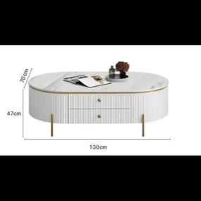 KONFERENČNÝ STOLÍK GASTON BIELY + ZLATÉ NOHY + SYNTETICKÝ MRAMOR