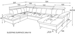 Rozkladacia rohová sedačka CATANIA U ľavá grafit s úložným priestorom