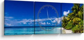 Obraz tropickej pláže (s hodinami) (90x30 cm)