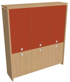 Vysoká skriňa Verno 188 x 46 x 210 cm, kombinované dvere, dub svetlý / oranžová