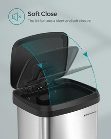 Kuchynský odpadkový kôš, 68 litrový pedálový kovový kôš, strieborný a čierny