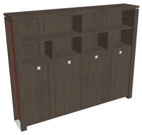 Vysoká šatníková skriňa Verno+ S 260 x 46 x 210 cm, s regálom, dub antracit / oranžová