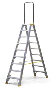 Obojstranné hliníkové schodíky ALVE FORTE s madlom, 2x9 stupňov, výška 1,91 m