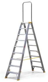 Obojstranné hliníkové schodíky ALVE FORTE s madlom, 2x9 stupňov, výška 1,91 m
