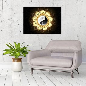 Sklenený obraz - Zlatý Yin-Yang (70x50 cm)