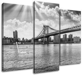 Gario Obraz s hodinami Brooklyn New York - 3 dielny Rozmery: 90 x 30 cm