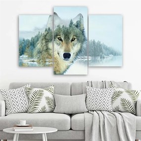 Gario Obraz na plátne Vlk na pozadí hory - 3 dielny Rozmery: 60 x 40 cm