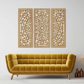 Kvetinová mandala z dreva – boho 3‑dielny oibraz na stenu | SENTOP HDF0514-A-akcia20