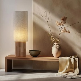 Japandi stojacia lampa drevená s ľanovým tienidlom 90 cm - Lamel
