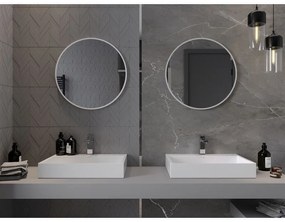 Mexen Loft, okrúhle kúpeľňové zrkadlo 60 cm, farba rámu biela, 9850-060-060-000-20