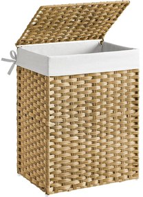 Kôš na bielizeň zo syntetického ratanu, s vekom a rúčkami, skladací, prírodný