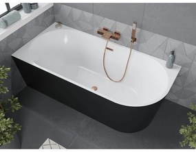 Mexen Mia, voľne stojaca rohová vaňa, lavá, 160 x 75 cm, biela-čierna, medený prepad, 52691607575L-65