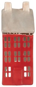 Červený keramický domček na čajovú sviečku Lamont - 7*7*18 cm