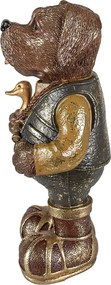 Hnedo-zelená dekoratívna figúrka pes držiaca kačicu - 16*14*34 cm