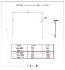 Cerano Verniciato, kúpeľňové obdĺžnikové zrkadlo 100x70 cm, CER-CER-429259