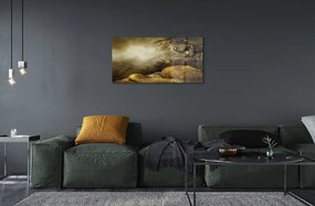 Sklenený obraz Dragon horské mraky zlato 125x50 cm
