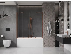 Mexen Velar Duo, 2-krídlová posuvná vaňová zástena 140 x 150 cm, 8mm číre sklo, ružové zlato profil, 896-140-000-02-60