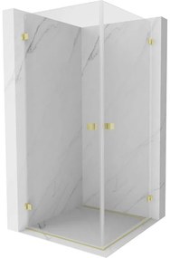 Mexen Lunar-B Duo, výklopný sprchový kút 100 x 100 cm, 8mm číre sklo, zlatý matný profil, 832-100L-100P-55-00