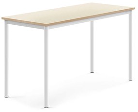 Stôl SONITUS, 1400x600x760 mm, HPL - breza, biela