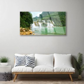 Skleneny obraz Les vodopád príroda 140x70 cm
