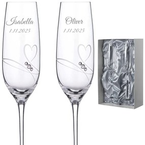 Dekorant Svadobné poháre na šampanské Romance simple s kamienkami Swarovski v prémiovom saténovom balení 200 ml 2KS