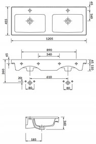 Cersanit Crea, skrinkové dvoj-umývadlo 120,5 x 45,5 cm, biela, K673-006
