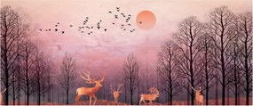 Obraz - Jelene v žiare zapadajúceho slnka (120x50 cm)