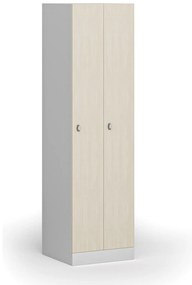 Kovová šatníková skrinka S1 zúžená, 2 oddiely, 1850 x 500 x 500 mm, otočný zámok, laminované dvere, breza