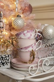 Bielo-ružová porcelánová šálka s tanierikom - Ø 10*6 / Ø 15*2 cm / 250 ml