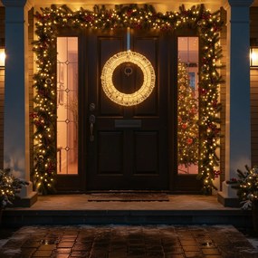 Vianočné závesné svetlo Veniec strieborný 45 cm vrátane LED IP44 - Nawa