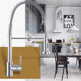 Gamma Spiral, stojanková drezová batéria s elastickou výlevkou, chrómová, GMA-BSL-CH