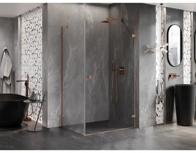 Mexen Lunar-B, pravostranný výklopný sprchový kút 85 x 80 cm, 8mm číre sklo, profil medená matná, 832-085-080-65-00-P