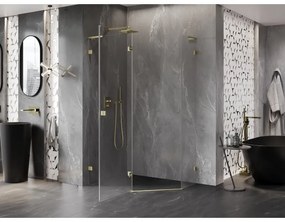 Mexen Lunar, L päťuholníkový sprchový kút naklápací doľava 100 x 80 cm, 8mm číre sklo, zlatý matný profil, 831L-100L-080P-55-00-L