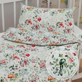 Biante Detské bavlnené posteľné obliečky do postieľky Sandra SA-415 Kvety na mintovom hexagóne Do postieľky 100x135 a 40x60 cm