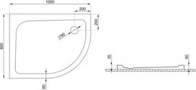 Polimat Asymetrická sprchová akrylátová vanička Oris 100x80 POLIMAT-Farba: Biela, POLIMAT-Rozmery: 100x80, POLIMAT-Orientácia: Ľavá