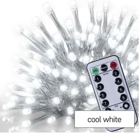 LED Vianočná vonkajšia reťaz 300xLED/8 módov 10m IP44 studená biela + diaľkové ovládanie