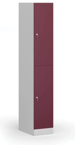 Šatníková skrinka S1 s úložnými boxmi, 2 boxy, 1850 x 300 x 500 mm, cylindrický zámok, červené dvere