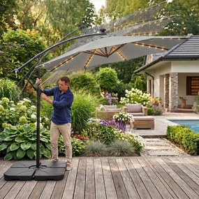 Záhradný slnečník MILIN s LED osvetlením 300 cm svetlosivý