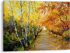 Obraz - Romantická alej pozdĺž vody, olejomaľba (70x50 cm)