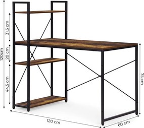 Pracovný a herný stôl s policami 120 x 60 cm čierna