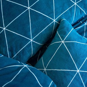 Goldea extra hebké obliečky mikroplyš - dizajnové trojuholníky na petrolejovom 140 x 200 a 70 x 90 cm