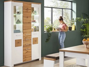 Široká vitrína s osvetlením Matera,starý dub/biela