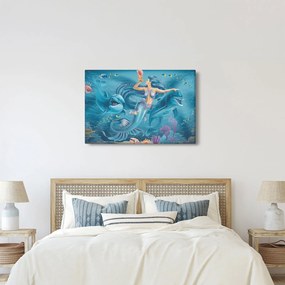 Obraz - Morská víla s delfínmi (90x60 cm)