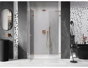 Mexen Lunar L, výklopné ľavé sprchové dvere 125 cm, 8mm číre sklo, medený matný profil, 834SL-125-050-65-00-L