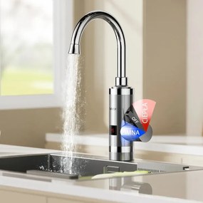 Prietokový ohrievač vody s LED displejom 3000W/230V IPX4 nerezová oceľ