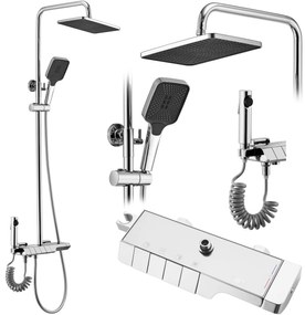 Sprchový set s termostatom Rea Rob chróm - vaňová batéria, dažďová, ručná a bidetová sprcha