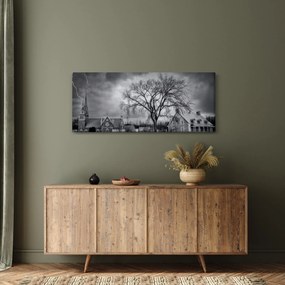 Obraz čiernobielej dediny (120x50 cm)